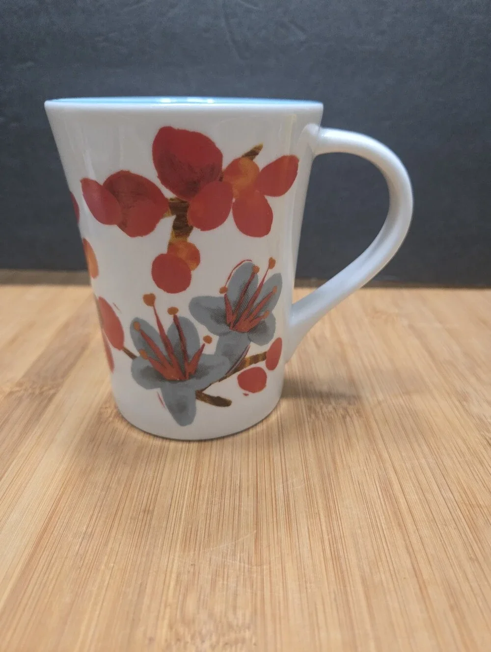 Starbucks Coffee Bean Blue Flowers Red Coffee Beans Floral Coffee Cup 12oz Mug